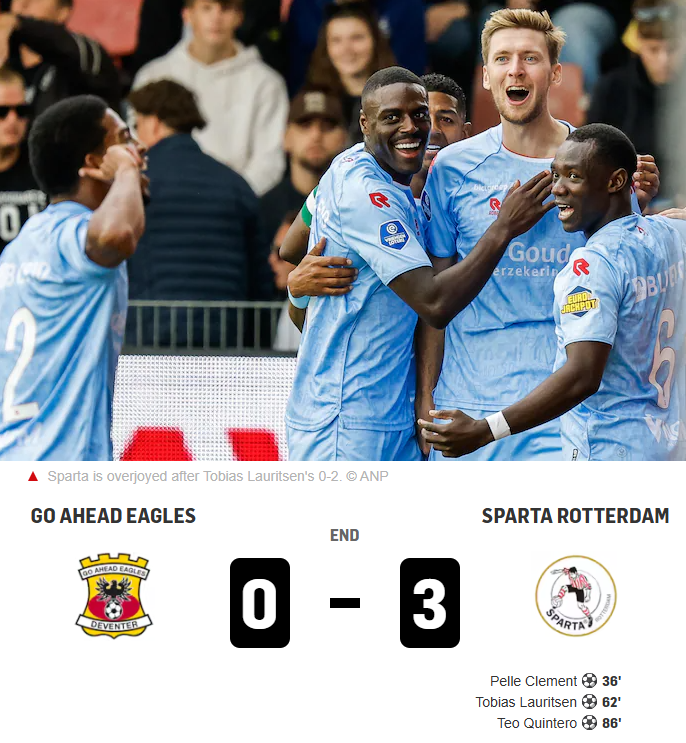 Sparta Rotterdam Crush Go Ahead Eagles with 3-0 Win – Clement Scores Stunning Goal